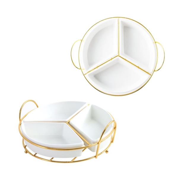 Менаж 3 отделения подставка 25*22,5 керамическая, сталь белый