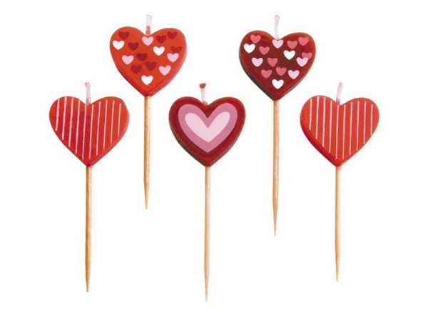 Свечи для торта 5предметов Сердечки