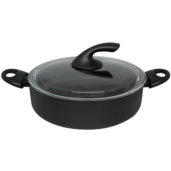 Сковорода антипригарная 26см стеклянная крышка 2 ручки Black Beauty