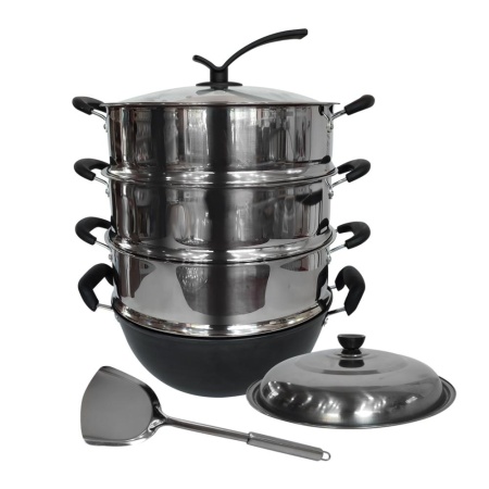 Казан c крышкой 30 см мантоварка 30*10см 3 секции крышка, лопатка