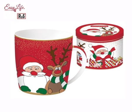 Кружка 350мл. Дед Мороз с оленем красн 2 предмета
