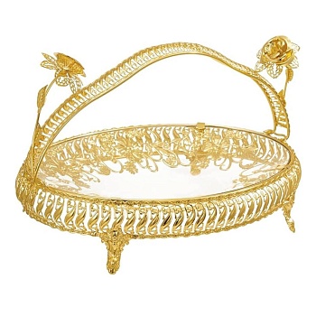 Блюдо для фруктов овальное 34*26*21см из стали, стекла, напыление Роза