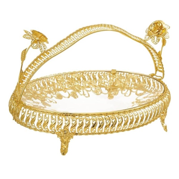 Блюдо для фруктов овальное 34*26*21см из стали, стекла, напыление Роза