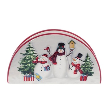 Салфетница 13,2*7,3 см Снеговики с елкой