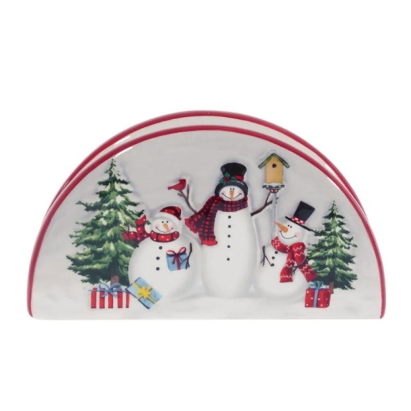 Салфетница 13,2*7,3 см Снеговики с елкой
