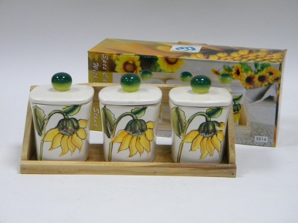 Набор банок 3 предмета дерево, .подст Sunflower 200мл.