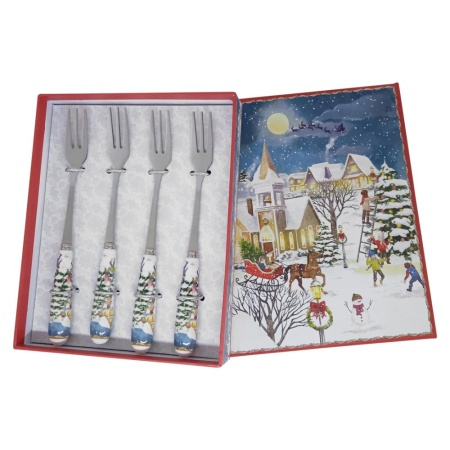 Набор вилок для торта, 4штуки Новогодняя деревня