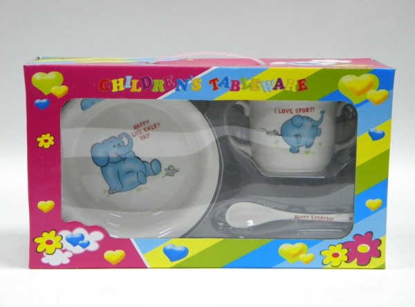 Набор детский 3 предмета, кружка с двумя ручками Слонёнок