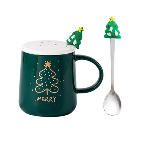 Кружка Елка с крышкой, ложкой 400 мл 10*8 см