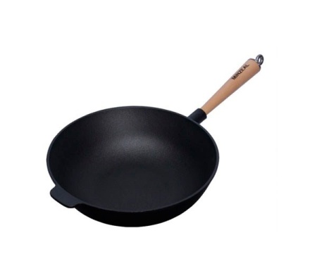 Вок чугун 31см. деревянная ручка