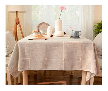 Скатерть 130*220см. Клетка кремовая