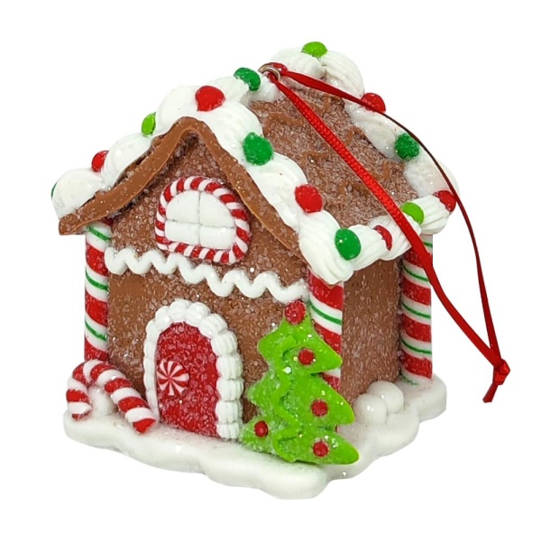 Елочная игрушка, коричневый Домик с клюшкой конфетой