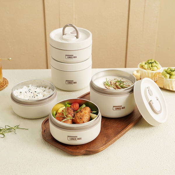 Термос для еды сталь 2 шт+сумка 11,5*8,5+11,5*6,5 серый Bento