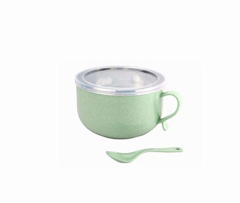 Бульонница сталь-пшеничная солома с крышкой и ложкой 14,5*9см.