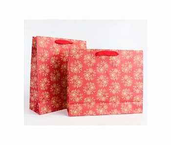 Пакет бумажный 40*30*10см. бордовый вертикальный Цветы