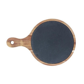 Доска для стейка круглая 25см. сланец-дерево ручка