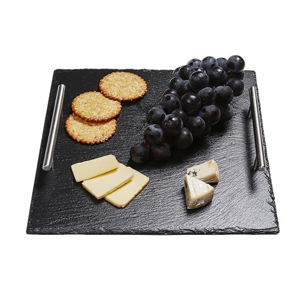 Блюдо с ручками сланец, сталь квадратное 25см