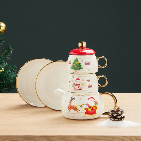 Набор чайный 5 предметов 420 мл, 160 мл белый Дед мороз