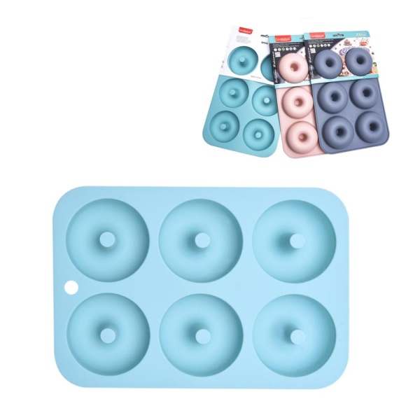 Форма для пончиков 6 ячеек силикон, 18*26*2,5*7см.