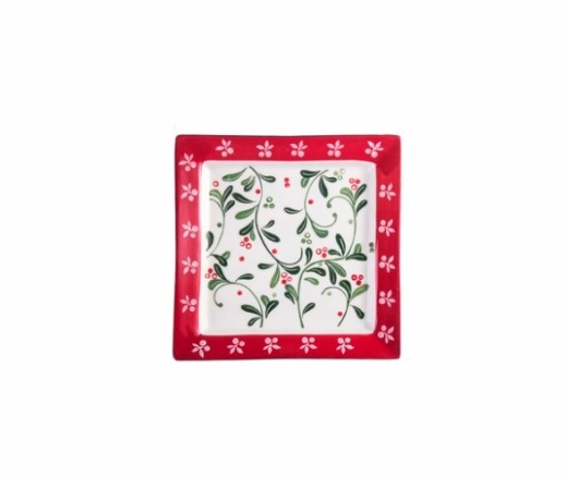 Тарелка керамическая, квадратная 26см. красная Деревенский сад