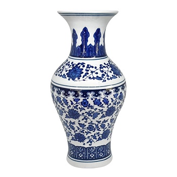 Ваза керамическая 27см, синий Узор лотоса