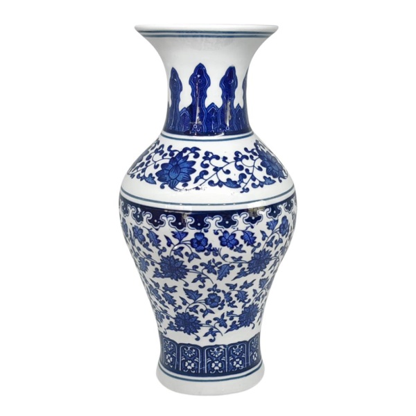 Ваза керамическая 27см, синий Узор лотоса