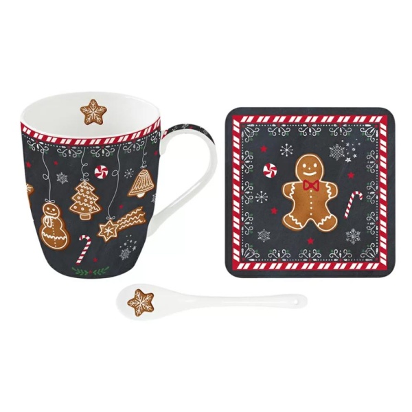 Кружка 3 предмета 0,3л. +ложка+подставка Имбирный пряник