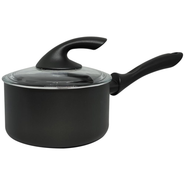 Ковш антипригарный 18см стеклянная крышка Black Beauty