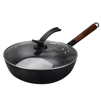 Вок стальной с крышкой стекло 32 см