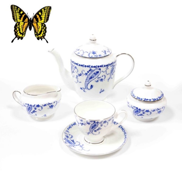 Сервиз чайный 21 предмет 6 персон Пейсли голубой
