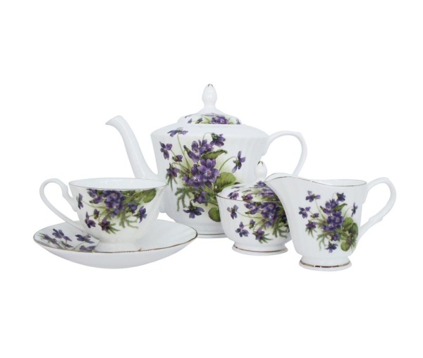 Сервиз чайный 15 предметов 6 персон Фиолетовый букет
