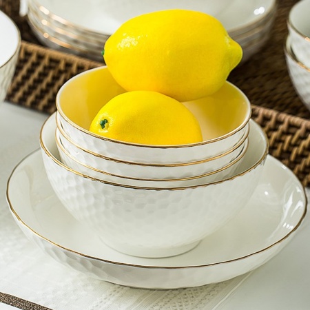 Салатник 13см. белый, золото Соты