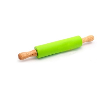 Скалка зеленая 30*19,5см. деревянная, силикон