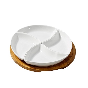 Менаж 4 отделения круглый деревянная подставка 26см.