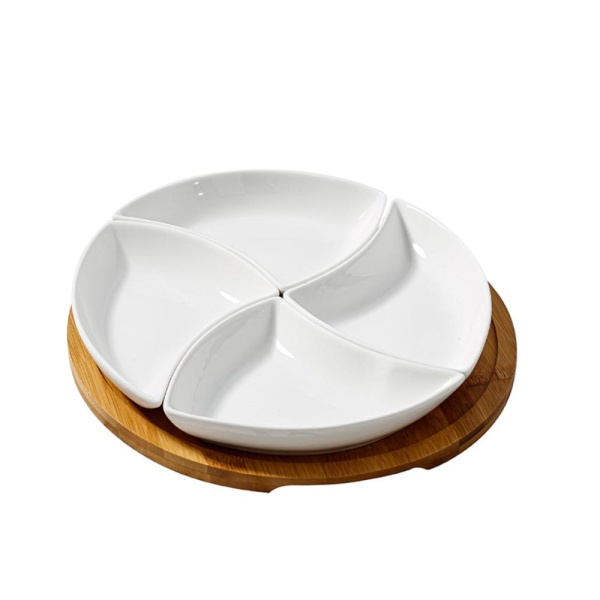 Менаж 4 отделения круглый деревянная подставка 26см.